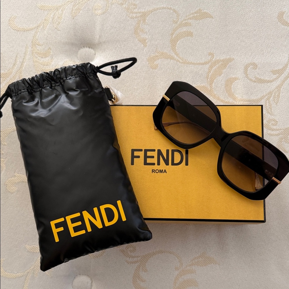 Fendi Black and Gold Sunglasses with Pouch